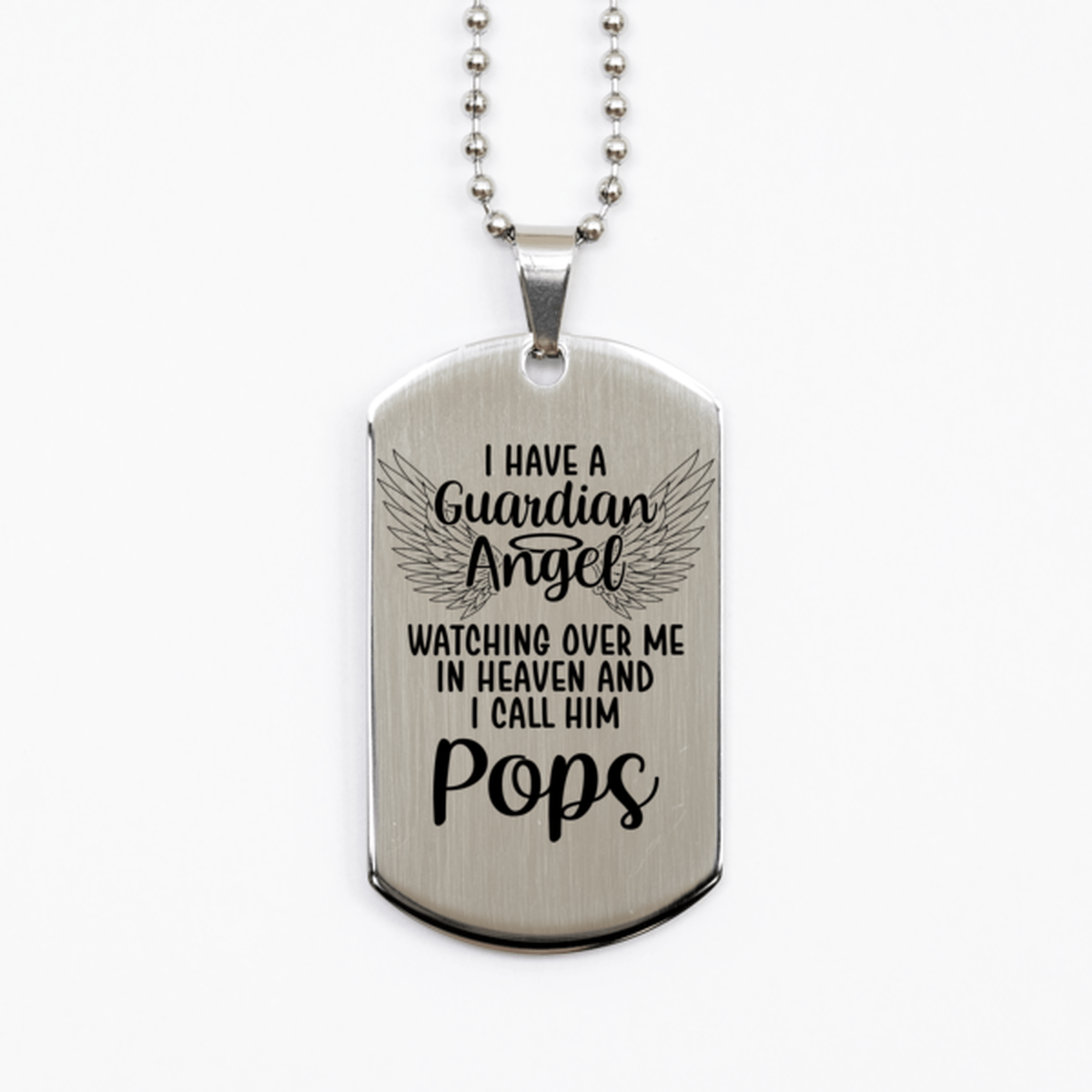Memorial Pops Silver Dog Tag Necklace, Guardian Angel Pops Gift, Loss of Pops, Pops Death, Sympathy Gift