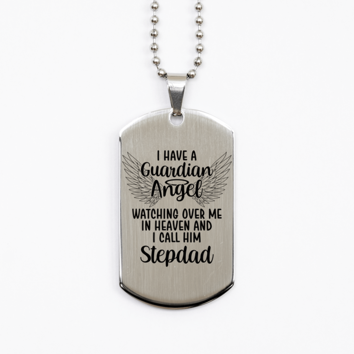 Memorial Stepdad Silver Dog Tag Necklace, Guardian Angel Stepdad Gift, Loss of Stepdad, Stepdad Death, Sympathy Gift