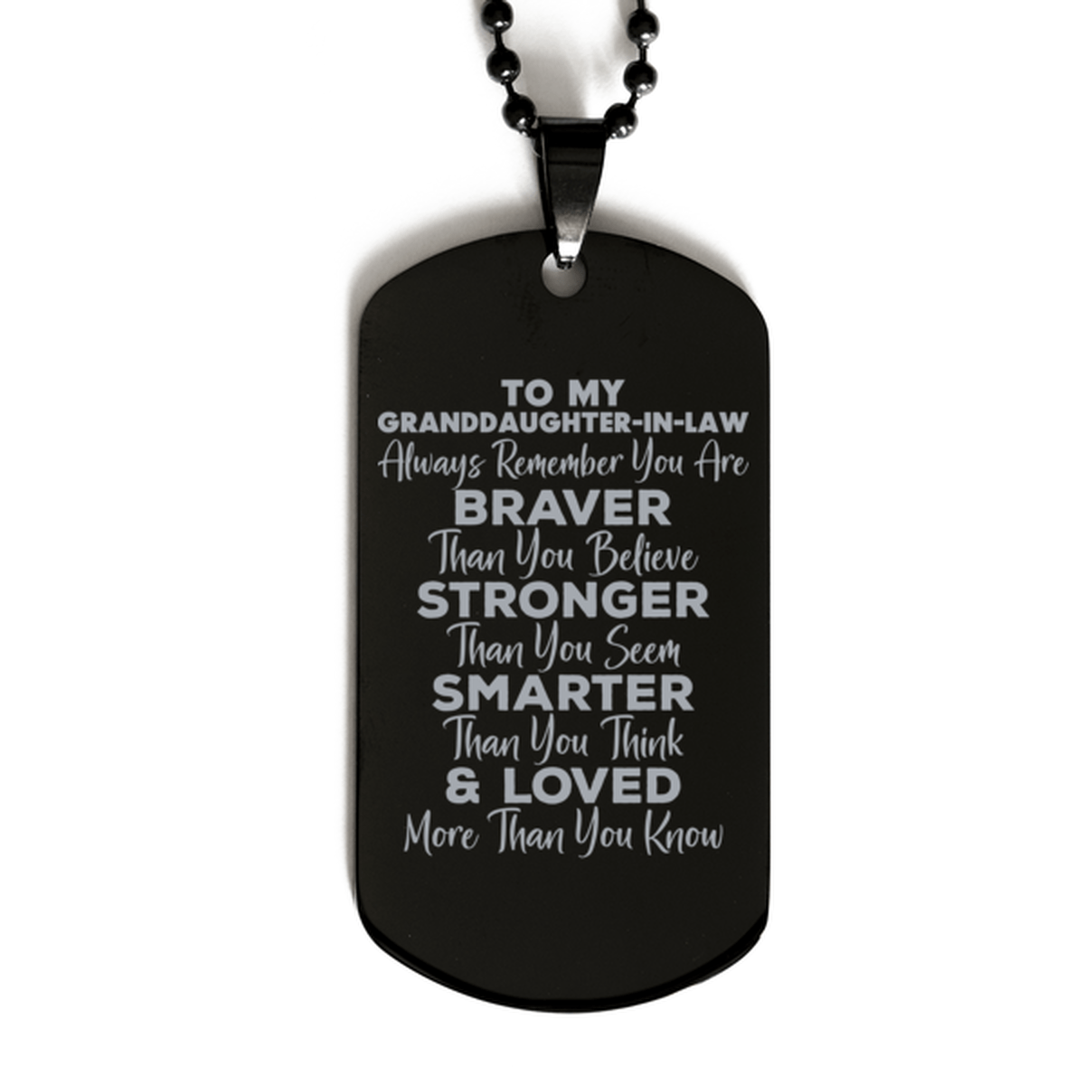 Motivational Granddaughter-in-law Black Dog Tag Necklace, Granddaughter-in-law Always Remember You Are Braver Than You Believe, Best Birthday Gifts for Granddaughter-in-law