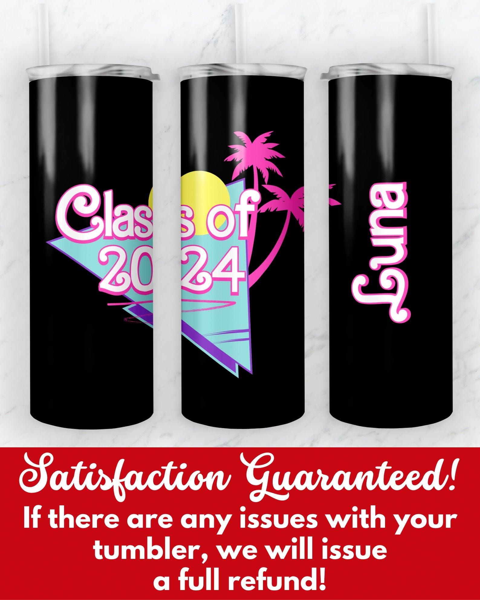 Personalized Custom Text 20 oz Skinny Tumbler Gift