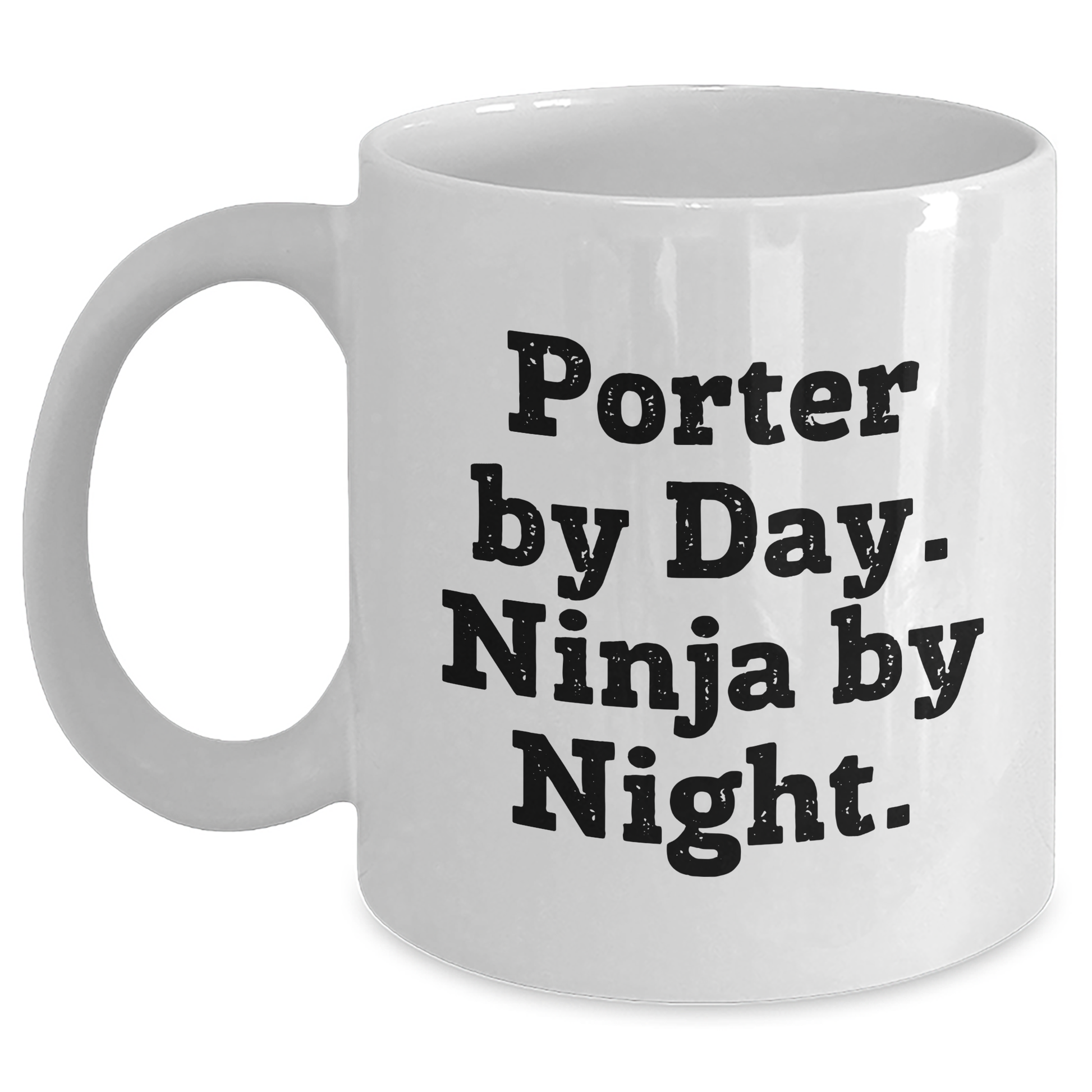 Porter Gifts, Unique White Coffee Mugs for Dad, Funny Quote 'Porter By Day. Ninja By Night.' from Friends, Perfect for Father's Day - Main
