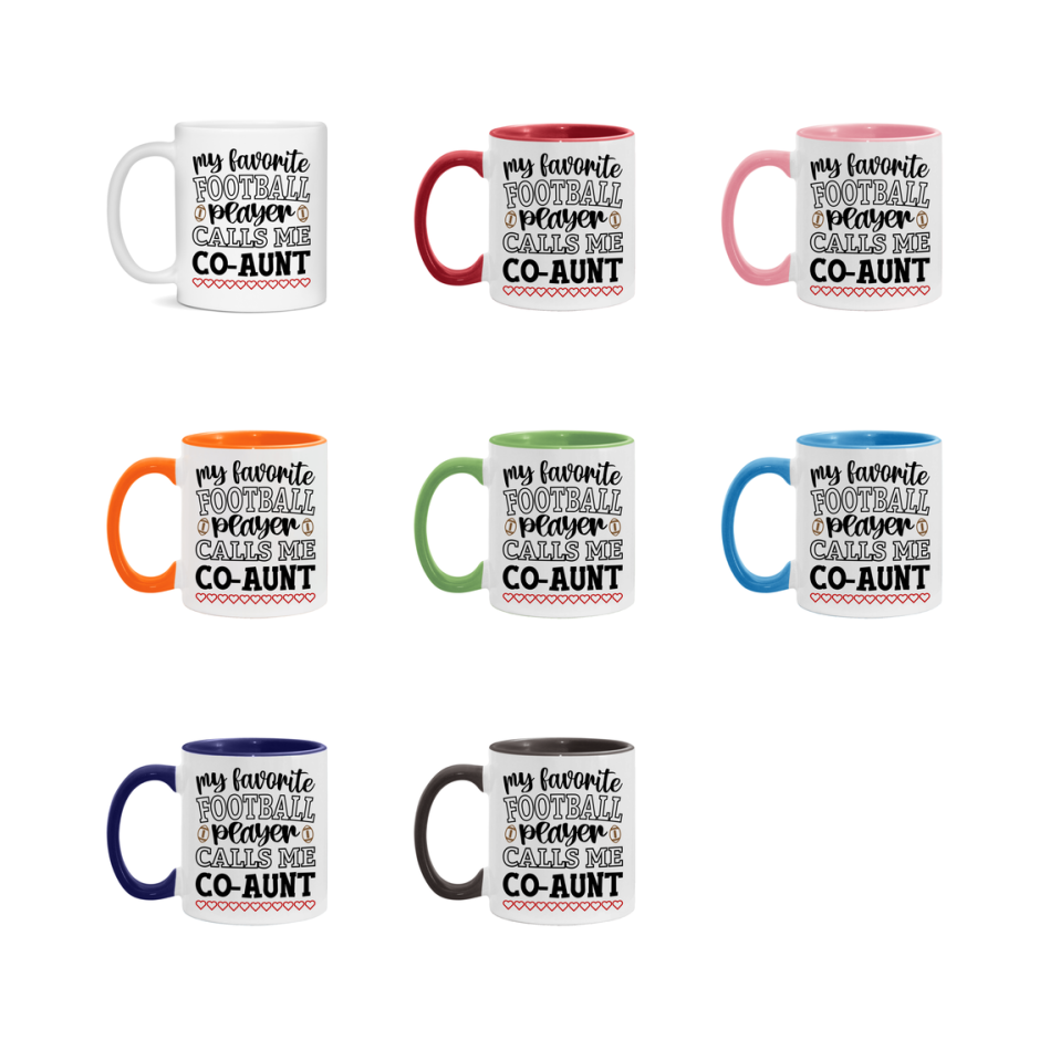 My Favorite Football Player Calls Me Co-Aunt Mug – Funny Football Co-Aunt Gift – Mug For Co-Aunt From Player – Football Season Gift Idea