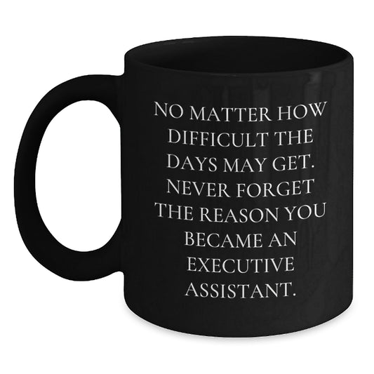 Funny Executive Assistant Gifts - Inspirational Mugs for Men, Women, Coworkers, and Friends, Black Coffee Mug with Quote 'Never Forget The Reason...' - Main