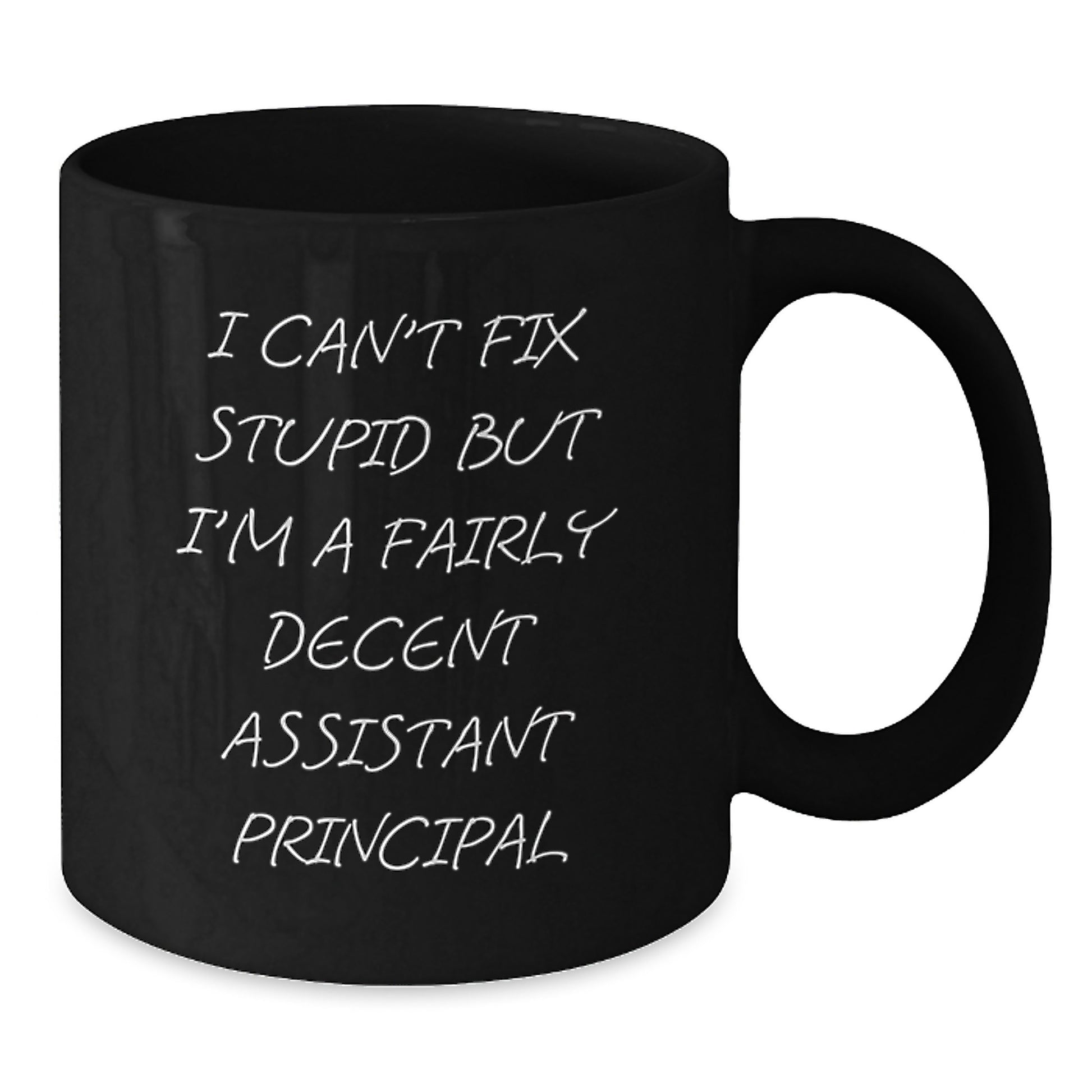 Funny Assistant Principal Gifts for Men, Black Christmas Unique Mugs with I Can't Fix Stupid But I'm A Fairly Decent Assistant Principal Quote, Gifts from Friends or Family - Additional