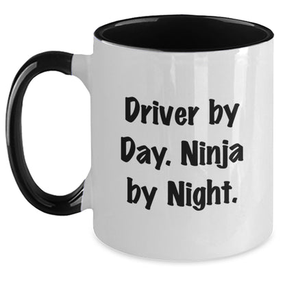 Funny Driver Gifts by Day, Ninja by Night Two Tone Coffee Mugs for Men, Women, Friends, Coworkers, and Family from Driver Enthusiasts - Main