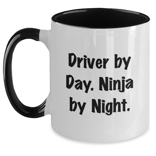 Funny Driver Gifts by Day, Ninja by Night Two Tone Coffee Mugs for Men, Women, Friends, Coworkers, and Family from Driver Enthusiasts - Main