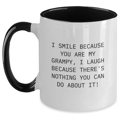 Funny Grampy Gifts from Family, Perfect Two Tone Coffee Mug for Grampy Birthday Unique Gifts, I Smile Because You Are My Grampy, I Laugh Because There's Nothing You Can Do About It! - Main