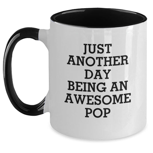 Funny Pop Gifts for Friends Two Tone Coffee Mugs with Just Another Day Being An Awesome Pop Quote, Christmas Unique Gift Ideas for Women and Men from Family - Main