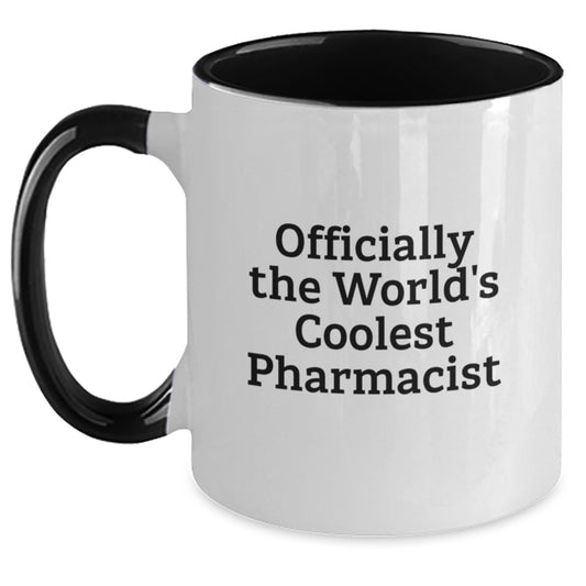 Funny Pharmacist Gifts for Men or Women - 'Officially The World's Coolest Pharmacist' Two Tone Coffee Mug for Graduation - Gifts from Family, Friends, or Coworkers - Main