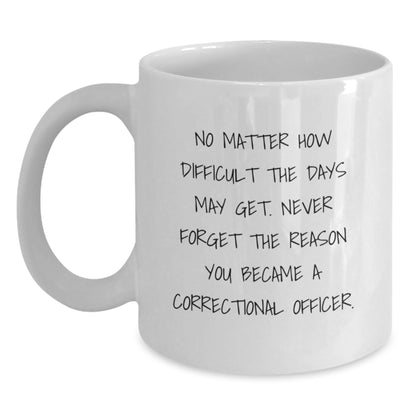 Inspirational Correctional Officer Gifts from Men for Correctional Officer Men, Funny White Coffee Mug for Christmas Unique Gifts, No Matter How Difficult The Days May Get.  - Main