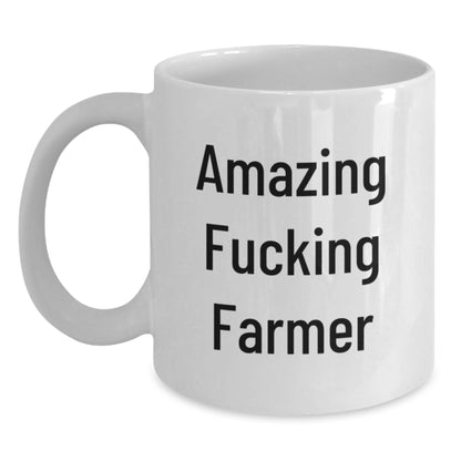 Funny Farmer Gifts from Friends - Amazing F--king Farmer White Coffee Mug, Birthday Unique Presents for Men, Women, Coworkers - Main