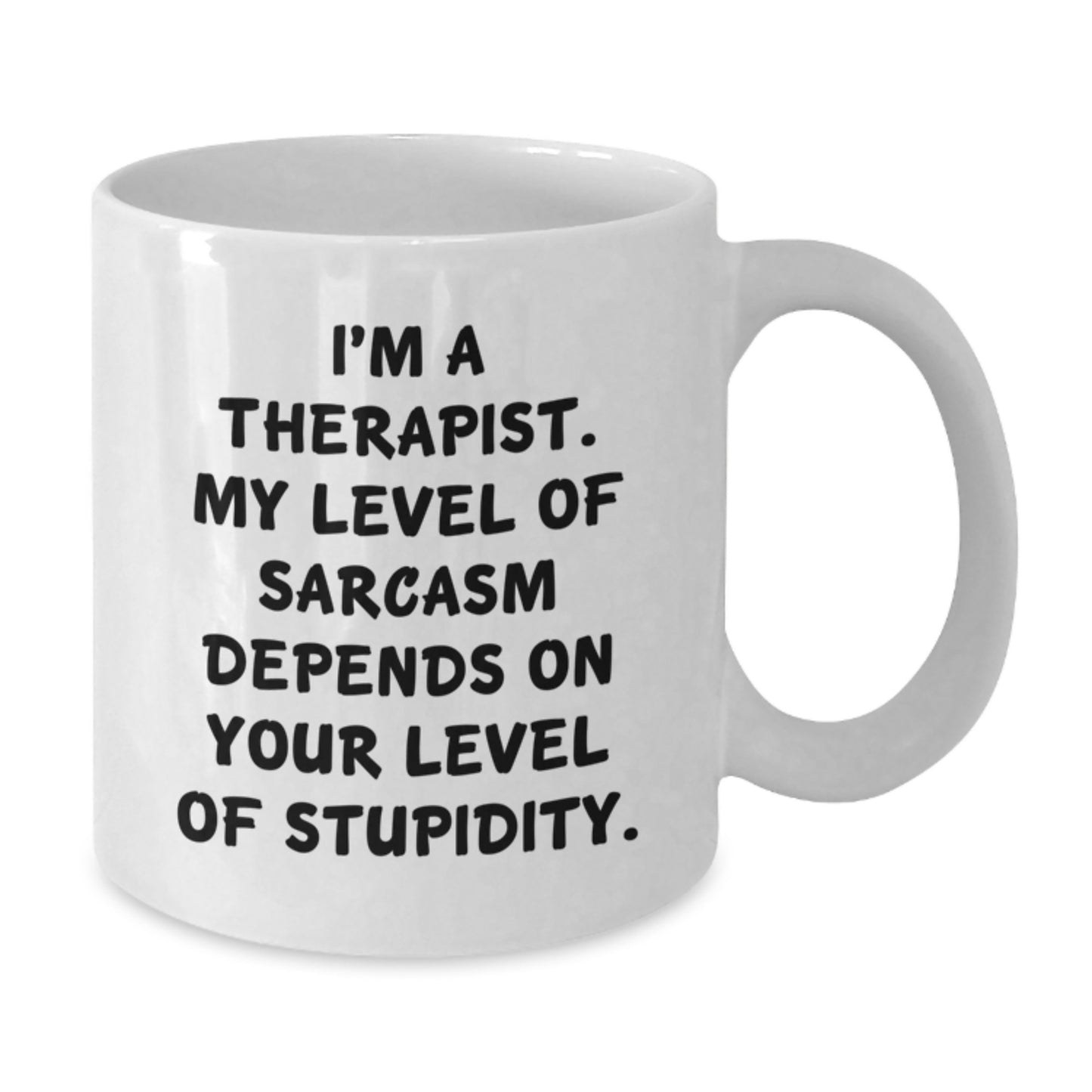 Gifts from Friends for Therapists, Funny White Coffee Mug, Sarcasm Level Depends, Christmas Unique - Additional