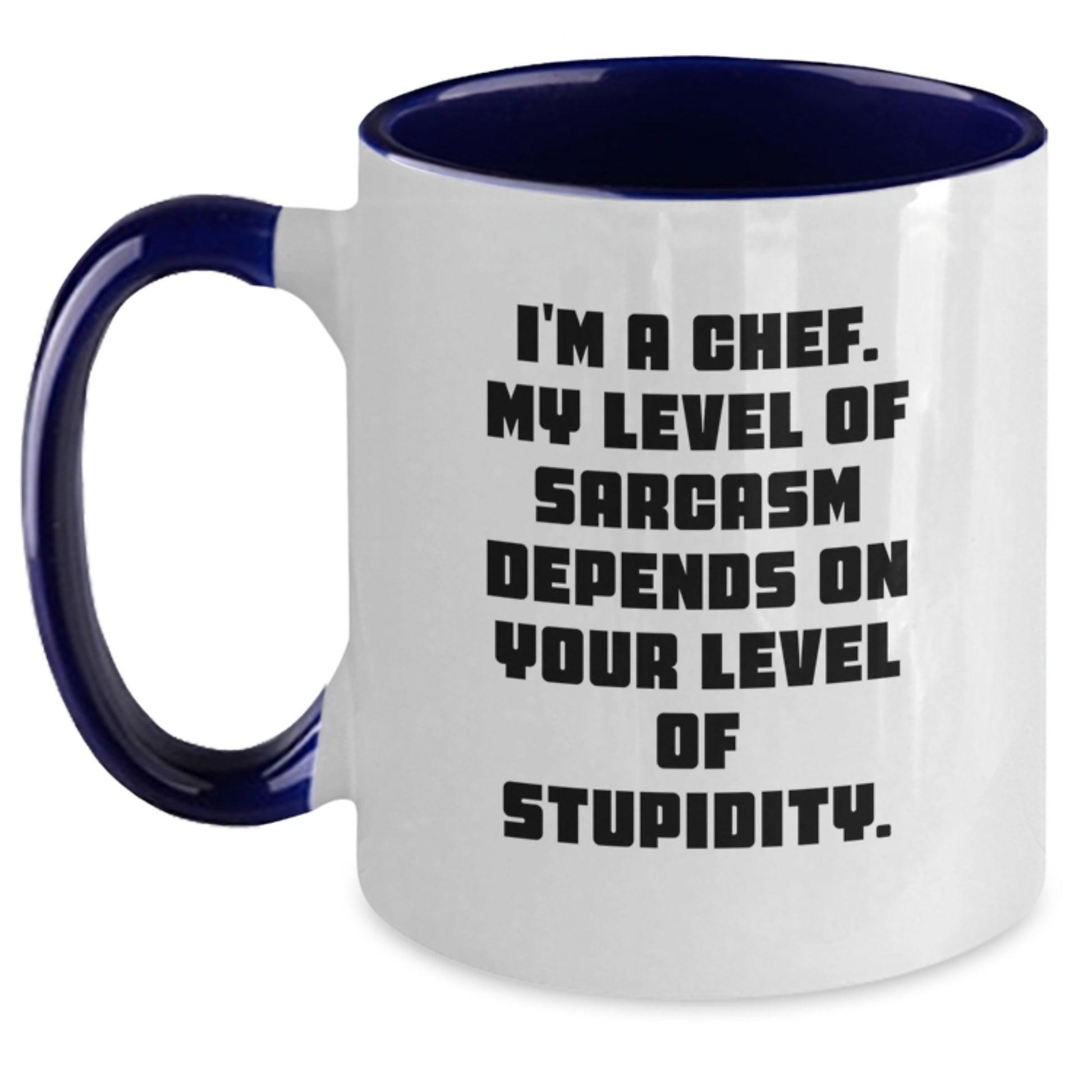 Funny Chef Gifts for Men - Two Tone Coffee Mug, Black and White, I'm A Chef My Level Of Sarcasm Depends On Your Level Of Stupidity - Gifts from Friends for Chef's Christmas Unique - Main