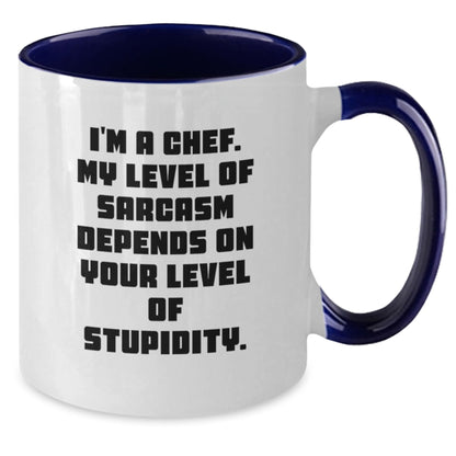 Funny Chef Gifts for Men - Two Tone Coffee Mug, Black and White, I'm A Chef My Level Of Sarcasm Depends On Your Level Of Stupidity - Gifts from Friends for Chef's Christmas Unique - Additional