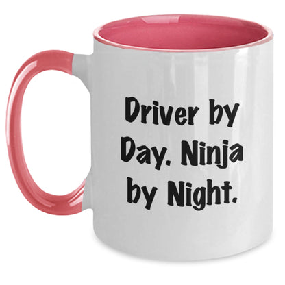 Funny Driver Gifts by Day, Ninja by Night Two Tone Coffee Mugs for Men, Women, Friends, Coworkers, and Family from Driver Enthusiasts - Main