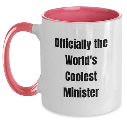 Funny Minister Gifts from Friends, Unique Two Tone Coffee Mug for Officially The World's Coolest Minister, Graduation - Main