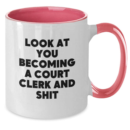 Funny Court Clerk Gifts, Two Tone Coffee Mug for Court Clerk, Christmas Unique Gifts from Family, 'Look At You Becoming A Court Clerk And Shit' for Court Clerk - Additional