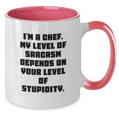 Funny Chef Gifts for Men - Two Tone Coffee Mug, Black and White, I'm A Chef My Level Of Sarcasm Depends On Your Level Of Stupidity - Gifts from Friends for Chef's Christmas Unique - Additional