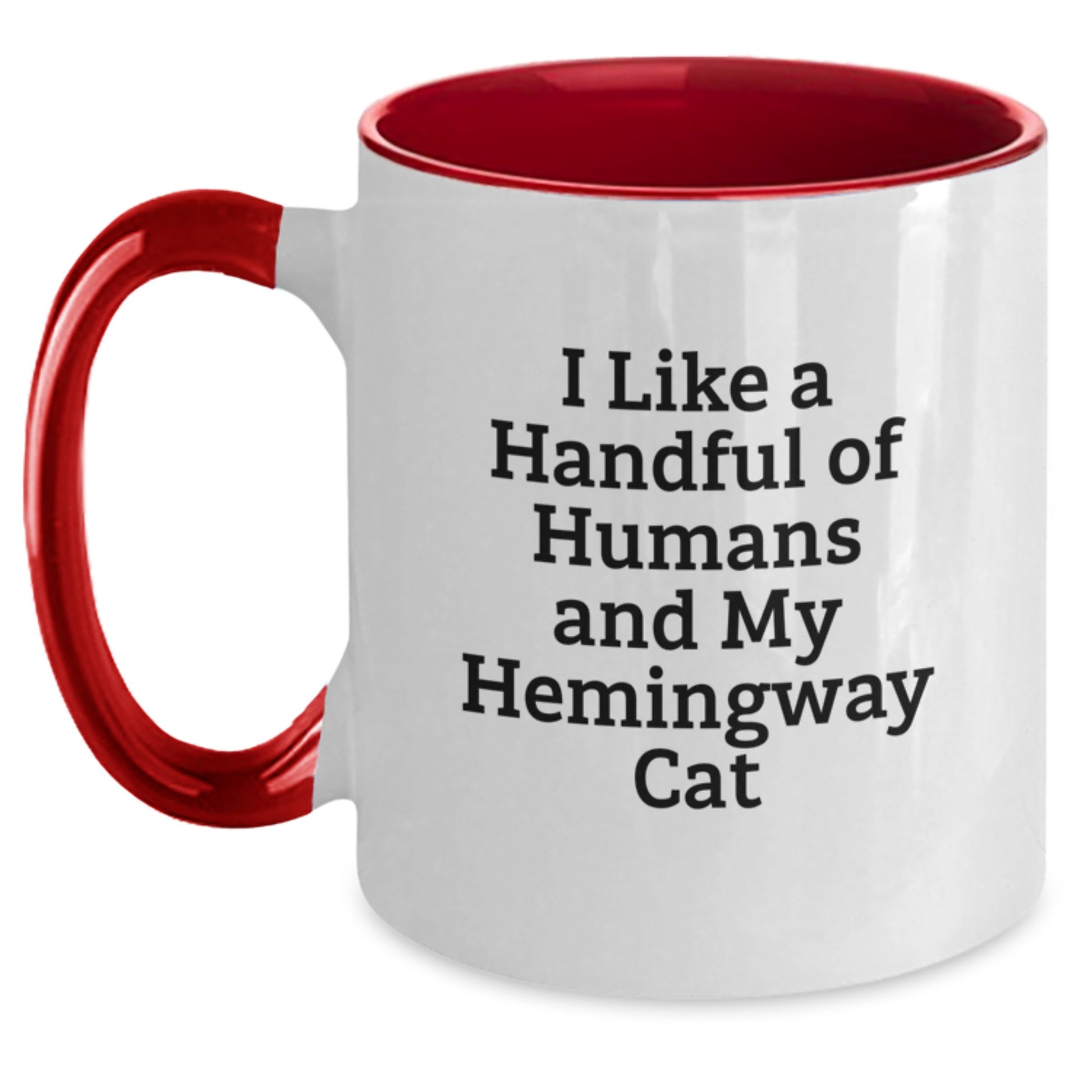 Funny Hemingway Cat Gifts for Men from Friends Birthday Two Tone Coffee Mug I Like A Handful Of Humans And My Hemingway Cat - Main