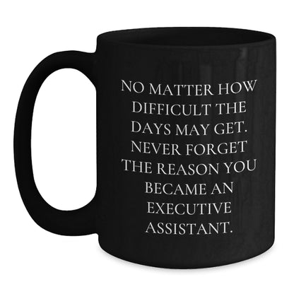Funny Executive Assistant Gifts - Inspirational Mugs for Men, Women, Coworkers, and Friends, Black Coffee Mug with Quote 'Never Forget The Reason...' - Main