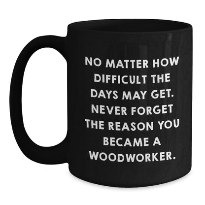 Funny Woodworker Gifts for Him - Black Coffee Mug - 'No Matter How Difficult...' - Main