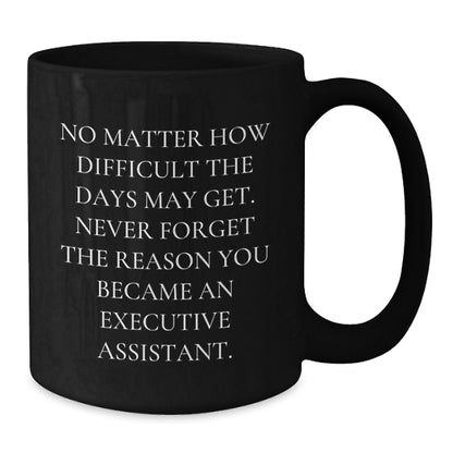 Funny Executive Assistant Gifts - Inspirational Mugs for Men, Women, Coworkers, and Friends, Black Coffee Mug with Quote 'Never Forget The Reason...' - Additional