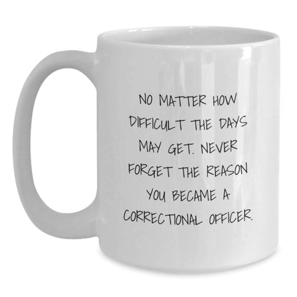 Inspirational Correctional Officer Gifts from Men for Correctional Officer Men, Funny White Coffee Mug for Christmas Unique Gifts, No Matter How Difficult The Days May Get.  - Main