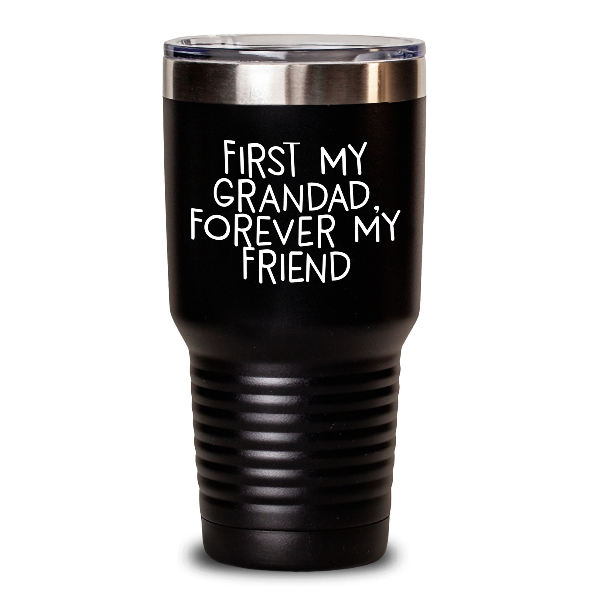 Funny Grandad Gifts - First My Grandad, Forever My Friend Tumbler for Men, 20oz or 30oz, Black, Stainless Steel/Powder Coating, Gifts from Men to Grandad, Mother's Day Unique Gifts - Main