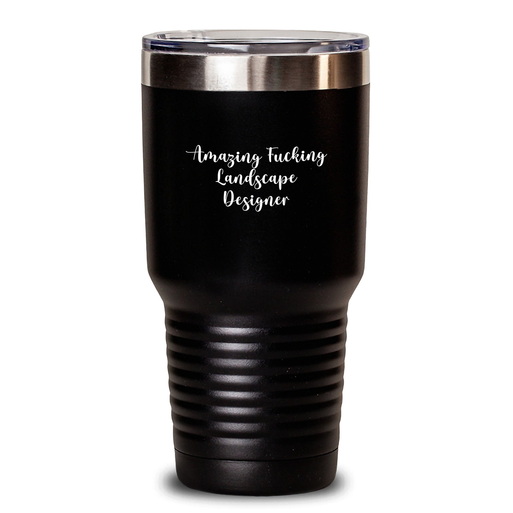 Funny Landscape Designer Gifts from Friends, Landscape Designer Unique Birthday Unique Gifts for Her, Him, or Coworker with Amazing F--king Landscape Designer Quote on Black Stainless Steel Tumbler - Main