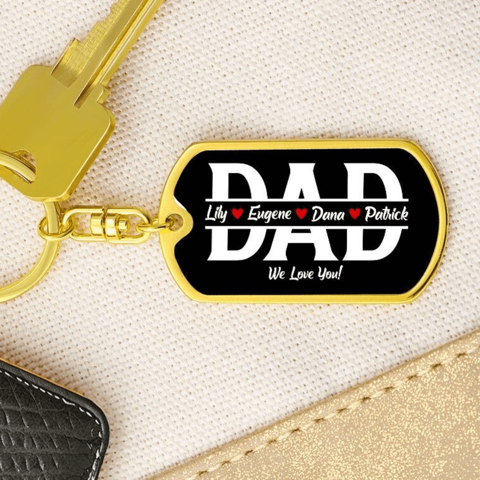 Personalized Dad Keychain - Customized Father's Day Gift Dog Tag with Swivel Keychain (Gold) / No