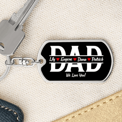 Personalized Dad Keychain - Customized Father's Day Gift Dog Tag with Swivel Keychain (Steel) / No