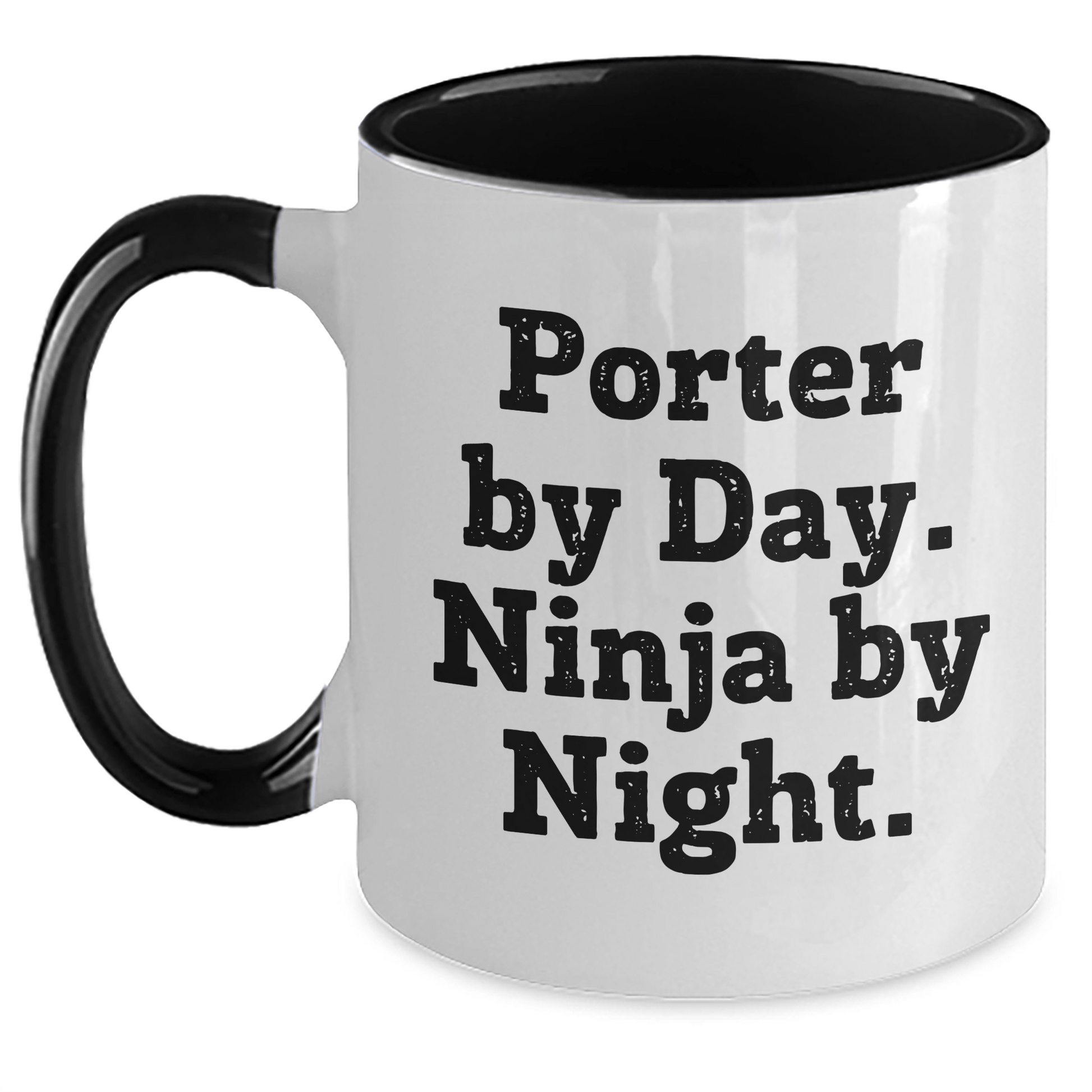 Porter By Day Funny Ninja By Night Two Tone Coffee Mug Gifts for Men on Father's Day White/Black / 11oz