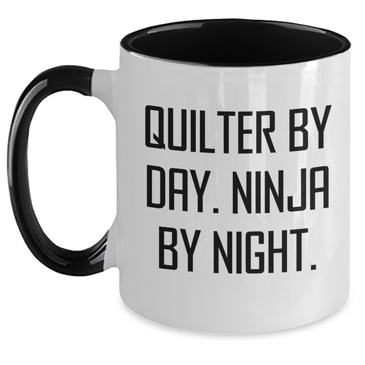 Quilter Gifts from Friends - Two Tone Coffee Mug for Quilter Men - Quilter By Day. Ninja By Night. Funny Quote for Father's Day Unique Gifts - Main