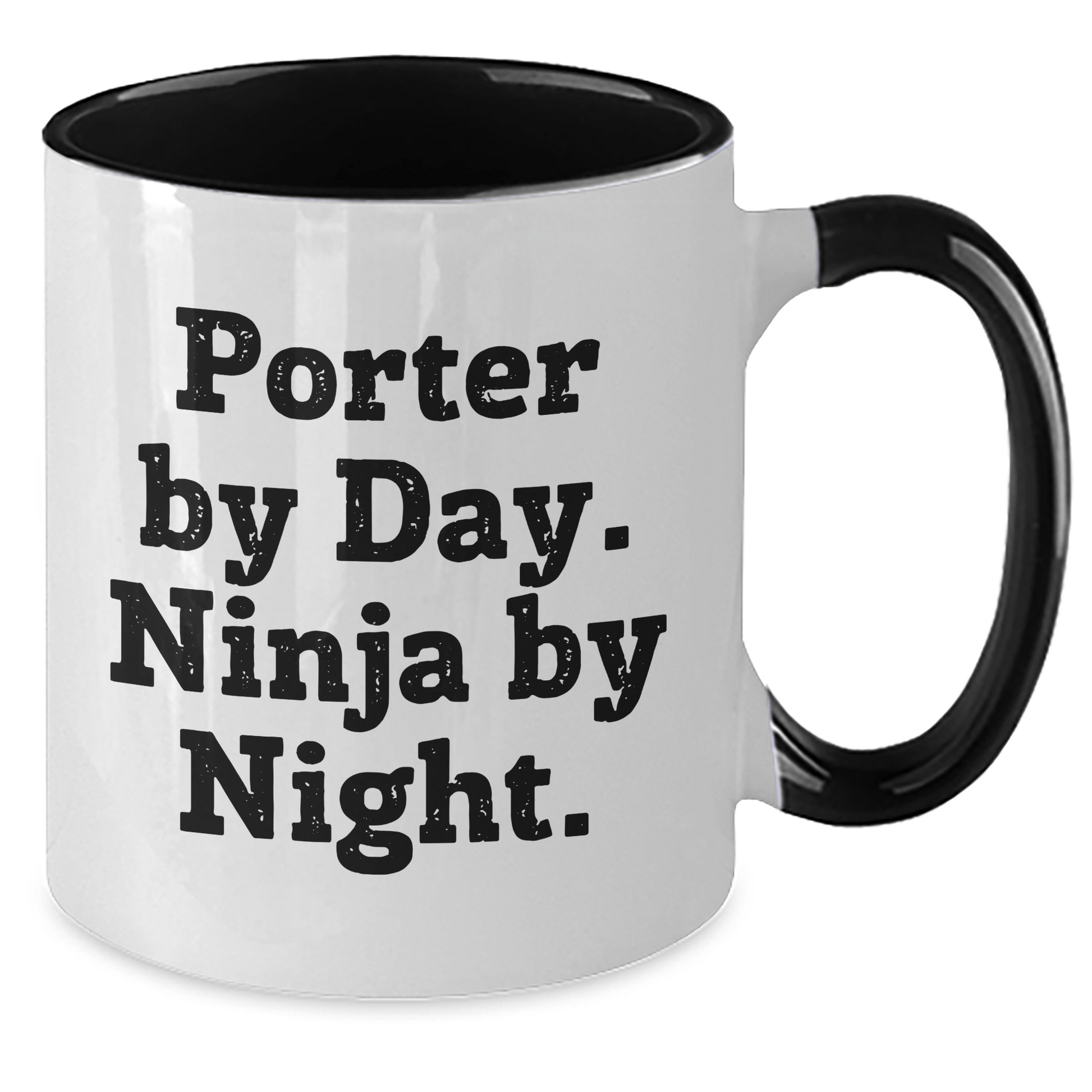 Porter By Day Funny Ninja By Night Two Tone Coffee Mug Gifts for Men on Father's Day