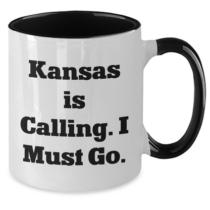 Funny Kansas Gifts from Friends to Family - 'Kansas Is Calling. I Must Go.' Two Tone Coffee Mug for Mother's Day - Additional