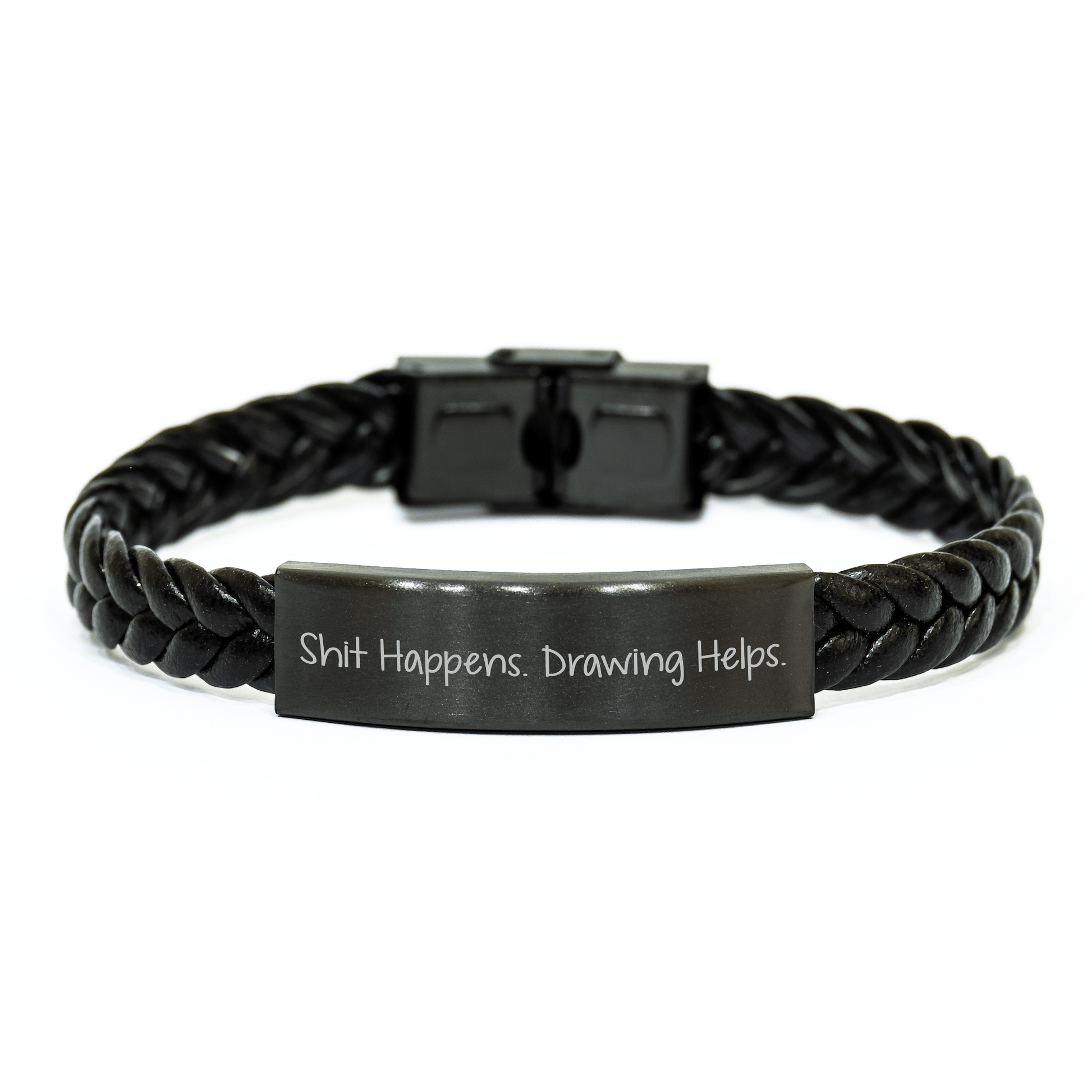 Shit Happens Drawing Helps Interlaced Leather Bracelet Gifts for Drawing Enthusiasts from Friends, Interlaced Leather Wrapping, Drawing Inspiration, Mother's Day Unique Gifts small / Black
