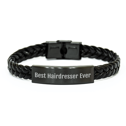 Funny Hairdresser Gifts from Men to Women - Interlaced Leather Bracelet for Best Hairdresser Ever on Mother's Day, Gifts for Hairdresser small / Black