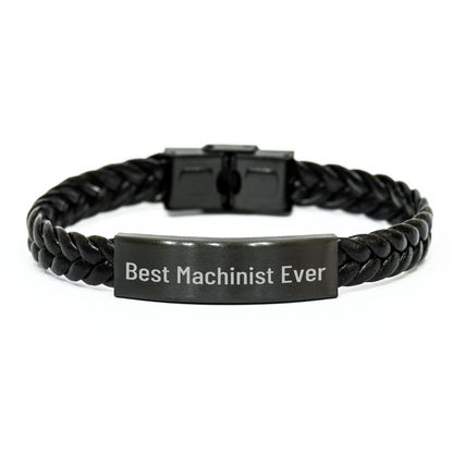 Machinist Gifts from Friends, Best Machinist Ever Interlaced Leather Bracelet for Mother's Day, Gifts for Machinist small / Black