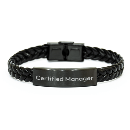 Manager's Inspirational Interlaced Leather Bracelet, Gifts from Family to Manager, Perfect for Mother's Day, Certification and Leadership small / Black