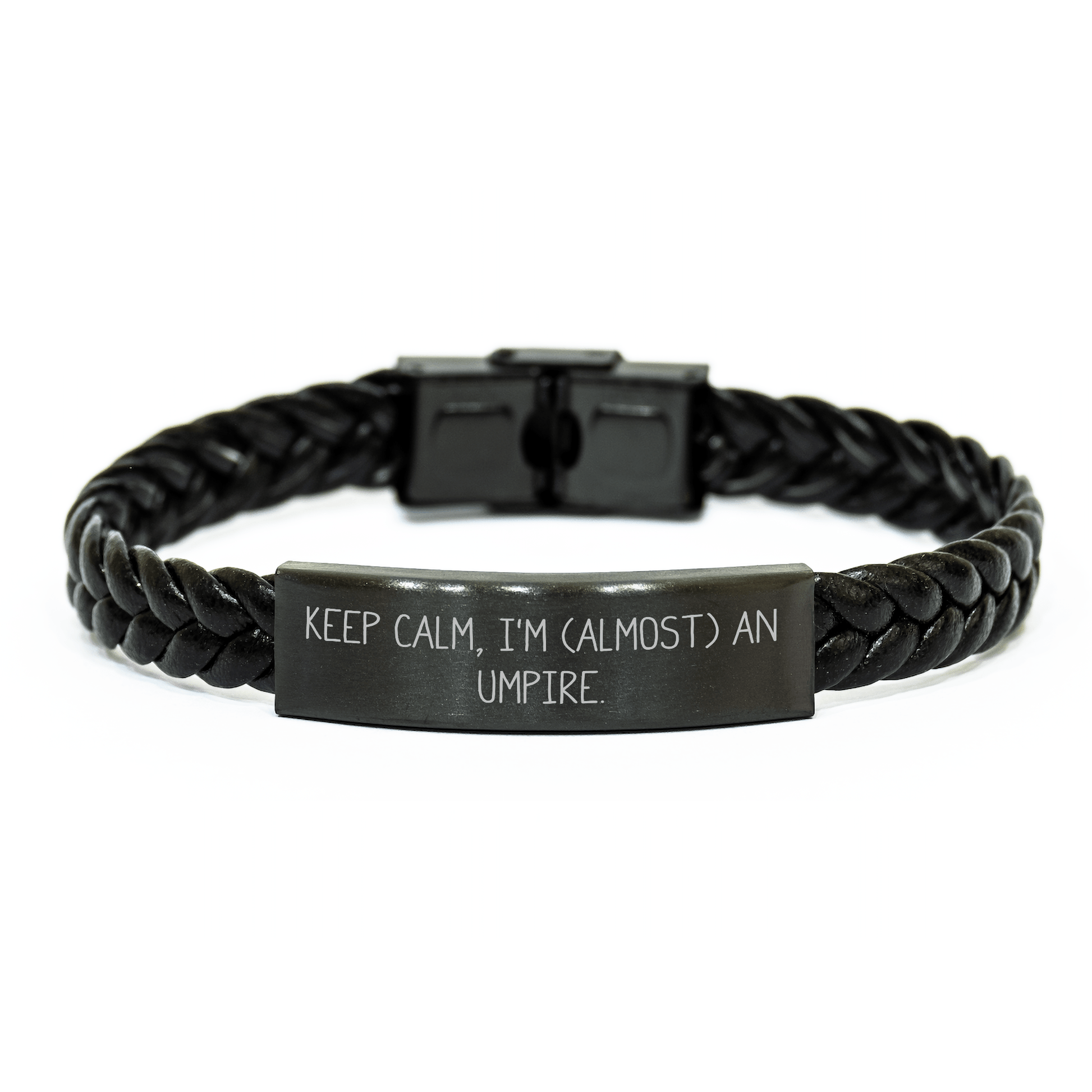 Keep Calm Umpire Gifts for Mom, Funny Interlaced Leather Bracelet with Stainless Steel, Unique Mother's Day Presents from Family, Friends, or Coworkers small / Black