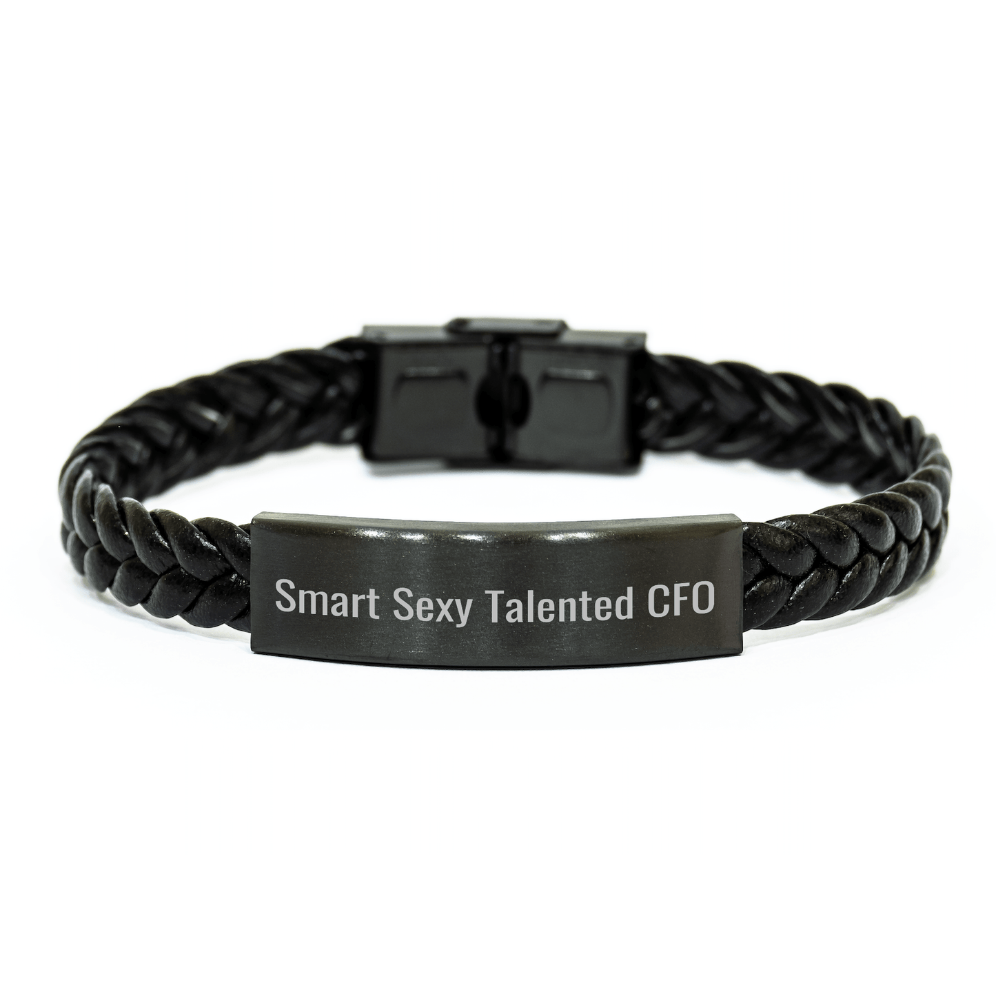 Smart Sexy Talented CFO Gift Idea, Interlaced Leather Bracelet for Mother's Day, 'She's a CFO with Attitude' Quote, Gifts from Friends, Gifts for CFO small / Black
