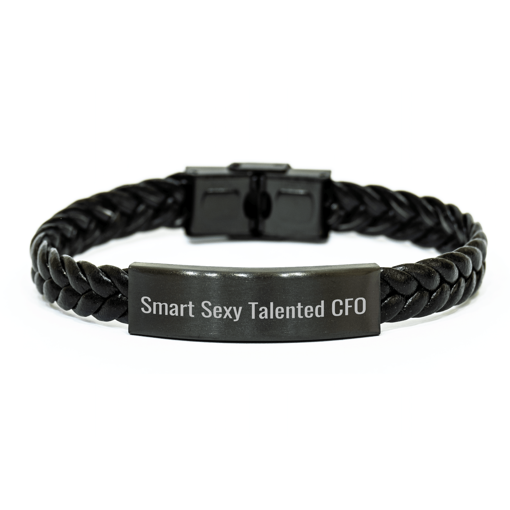 Smart Sexy Talented CFO Gift Idea, Interlaced Leather Bracelet for Mother's Day, 'She's a CFO with Attitude' Quote, Gifts from Friends, Gifts for CFO small / Black