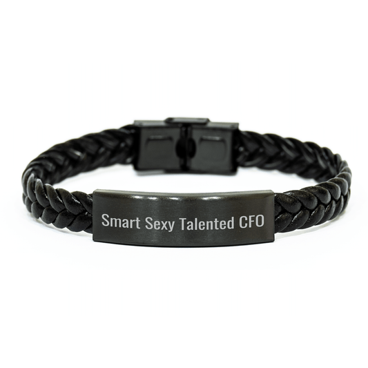 Smart Sexy Talented CFO Gift Idea, Interlaced Leather Bracelet for Mother's Day, 'She's a CFO with Attitude' Quote, Gifts from Friends, Gifts for CFO small / Black