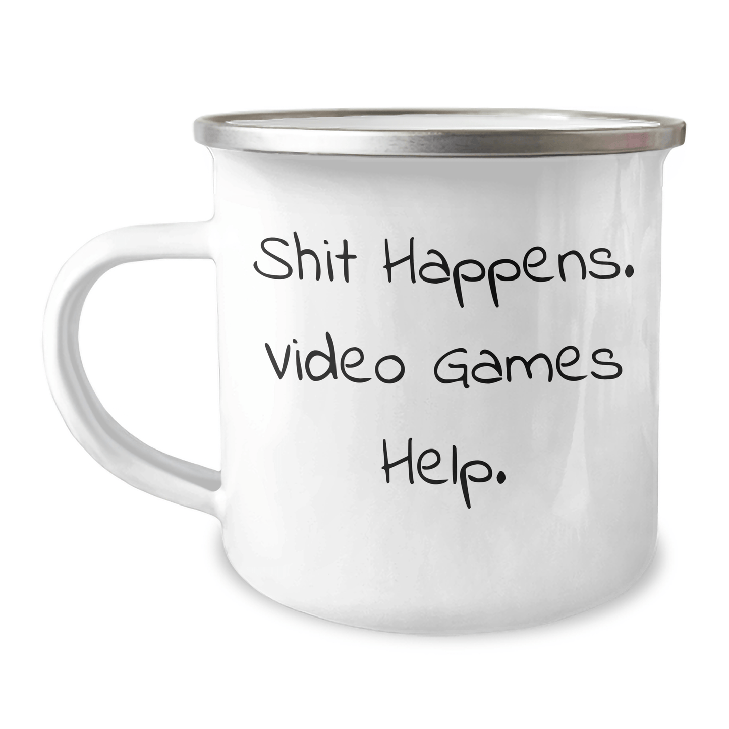 Funny Video Games Gifts for Mom, 'Shit Happens' Quote Camping Mug for Playing Video Games Enthusiasts, Gifts from Friends and Family on Mother's Day 12oz / White