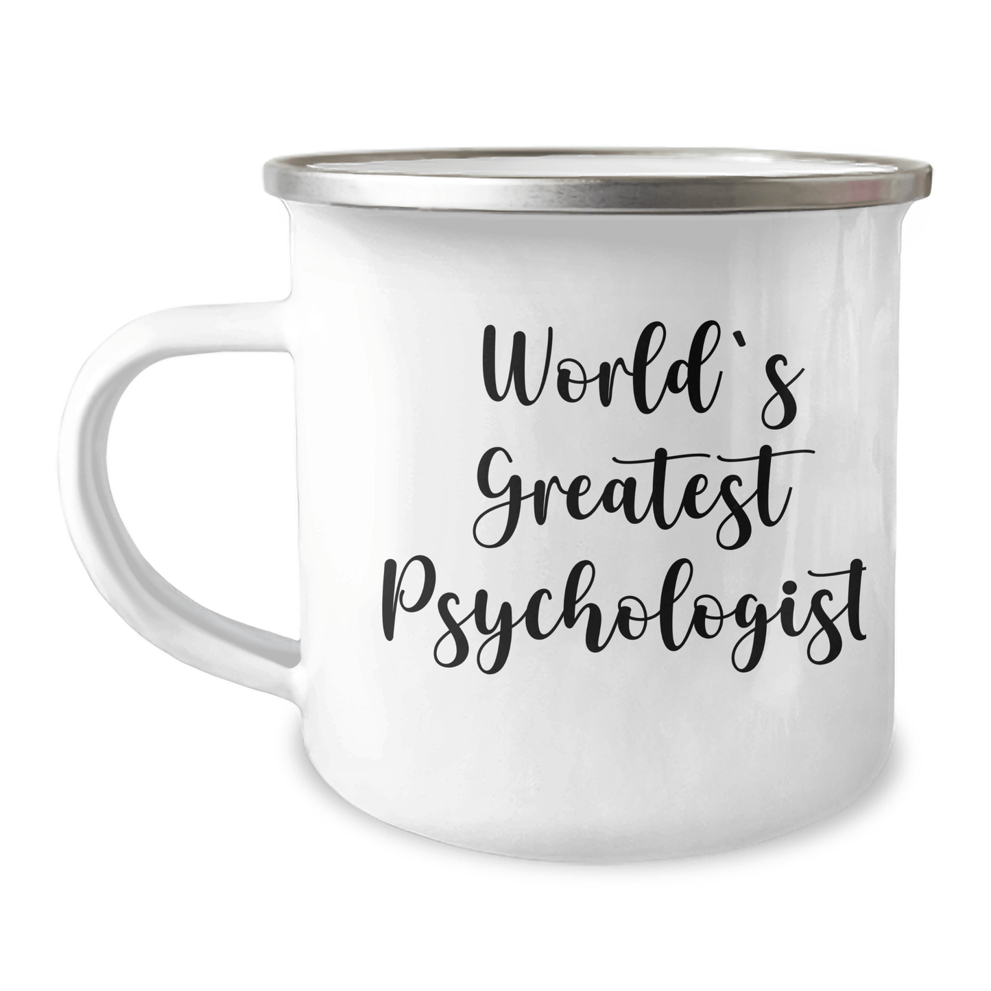 Funny World's Greatest Psychologist Gifts for Graduation - Enamel Camping Mug for Psychologist Men, Women, or Coworkers 12oz / White