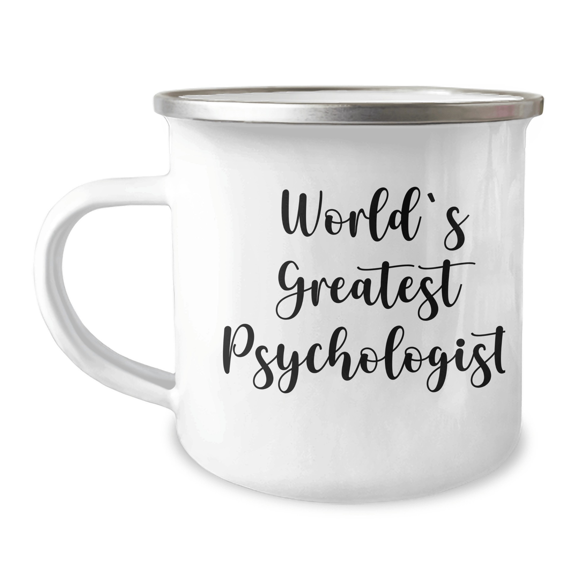 Funny World's Greatest Psychologist Gifts for Graduation - Enamel Camping Mug for Psychologist Men, Women, or Coworkers 12oz / White