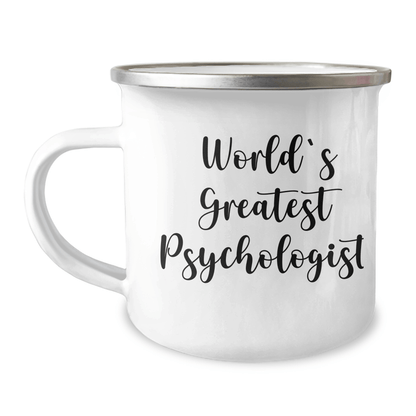 Funny World's Greatest Psychologist Gifts for Graduation - Enamel Camping Mug for Psychologist Men, Women, or Coworkers 12oz / White