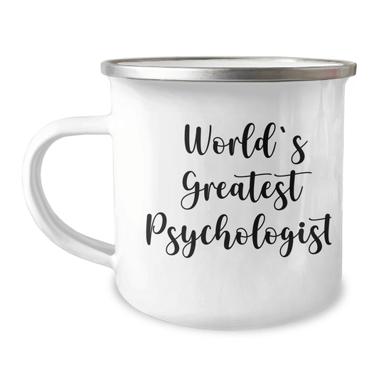 Funny World's Greatest Psychologist Gifts for Graduation - Enamel Camping Mug for Psychologist Men, Women, or Coworkers 12oz / White