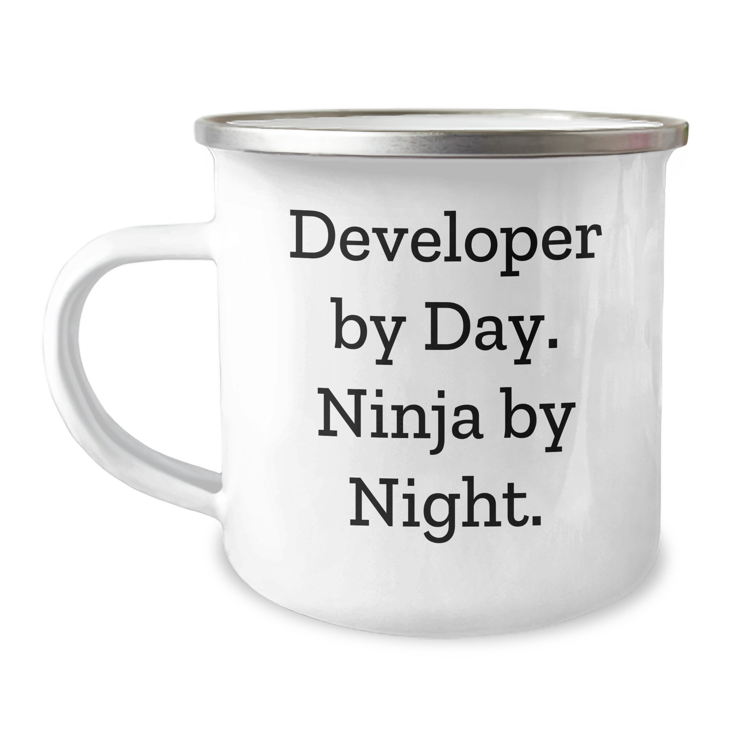 Funny Developer Gifts: 'Developer By Day. Ninja By Night.' Camping Mug for Father's Day, Gifts from Family to Developer, Gifts for Men - Image 1