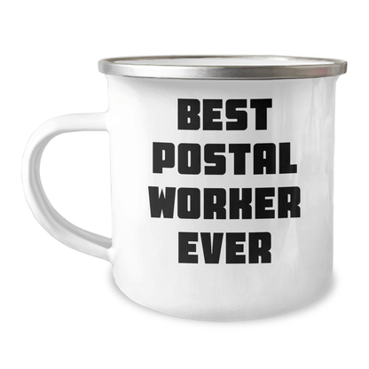 Funny Postal Worker Gifts from Family for Father's Day - Best Camping Mug Ever, 12 oz Stainless Steel with Enamel Finish 12oz / White